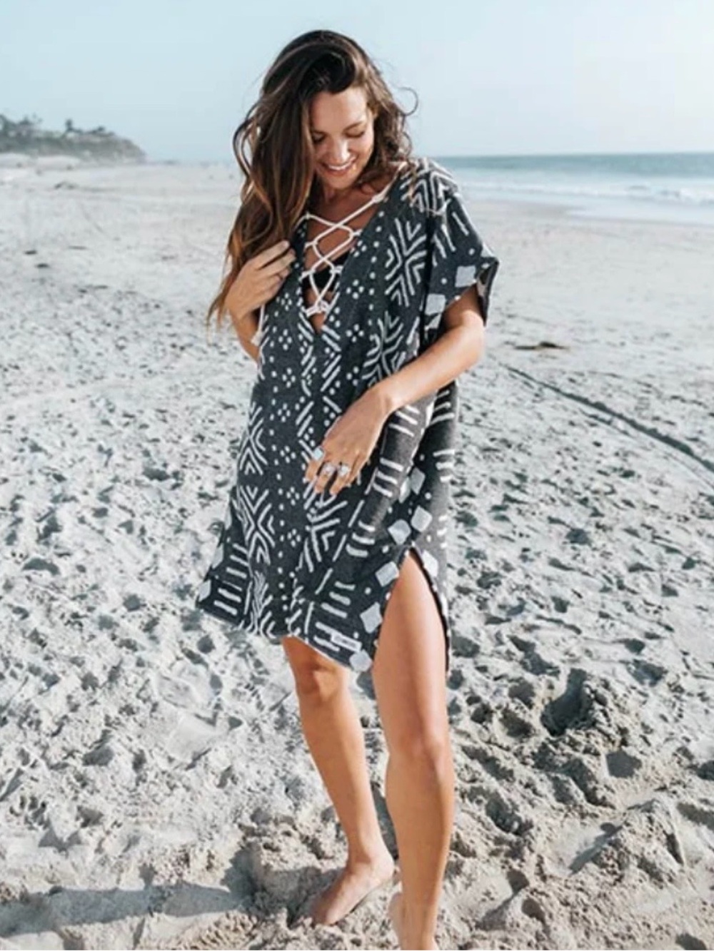 Sand Cloud Adobe Mudcloth Cover Up Black One Size Beach Resortwear NWT